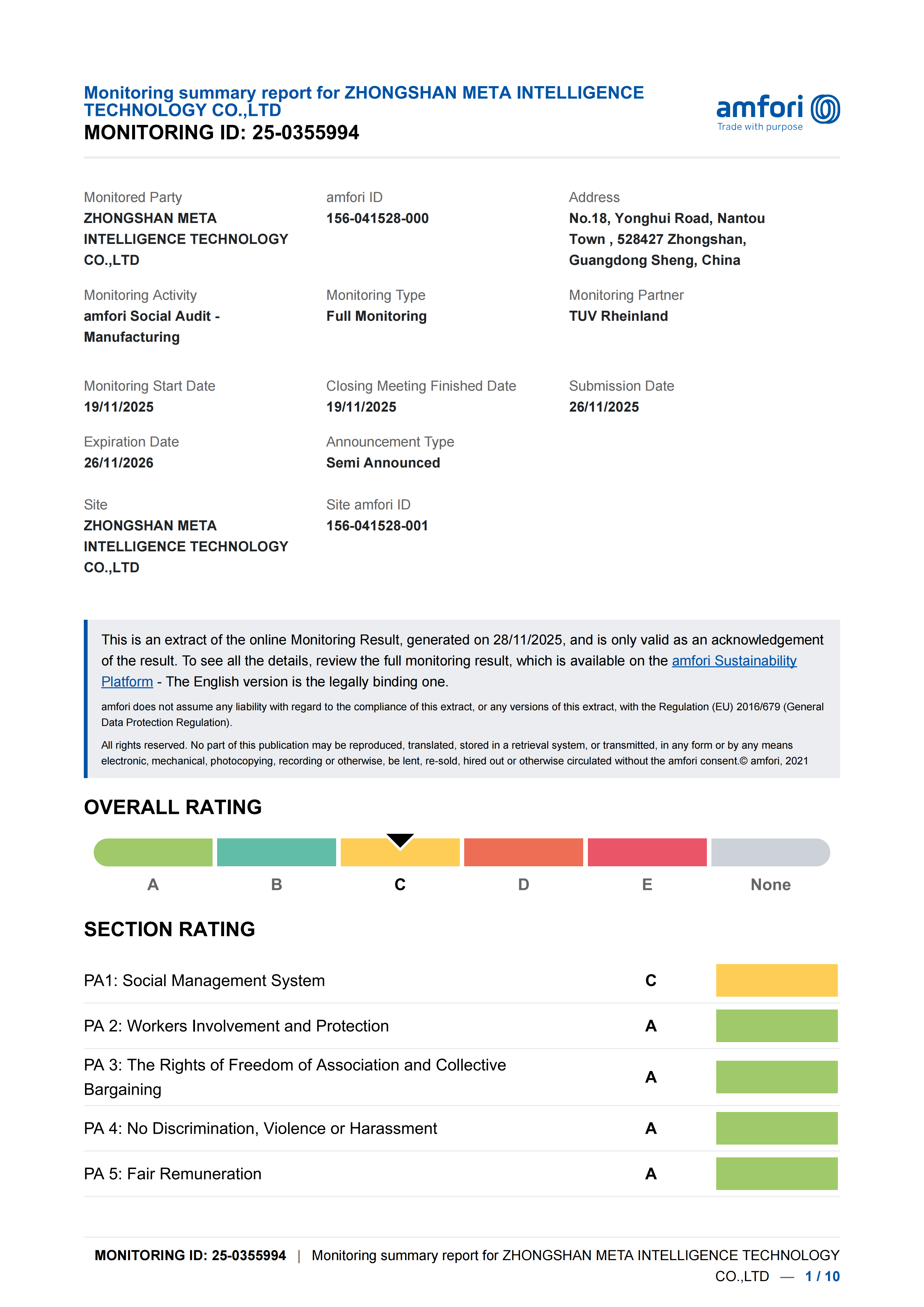 BSCI Certificate