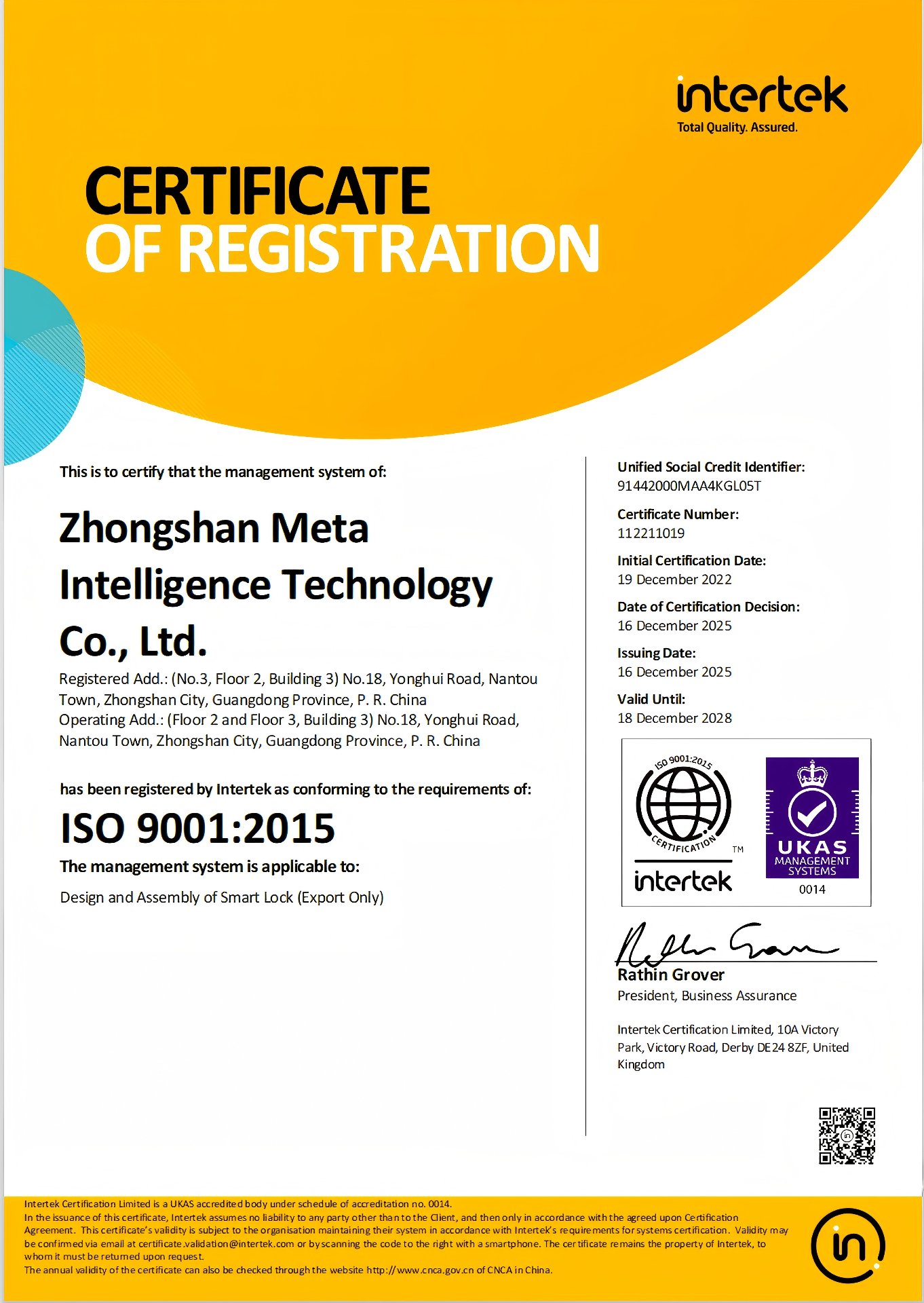 ISO 9001:2015 Certificate