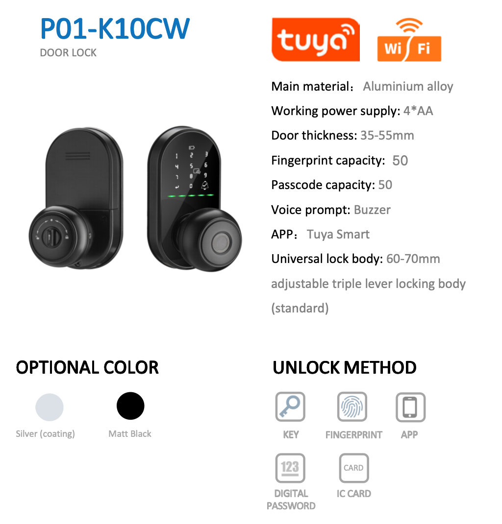 P01-K10CW Wi-Fi Door Lock
