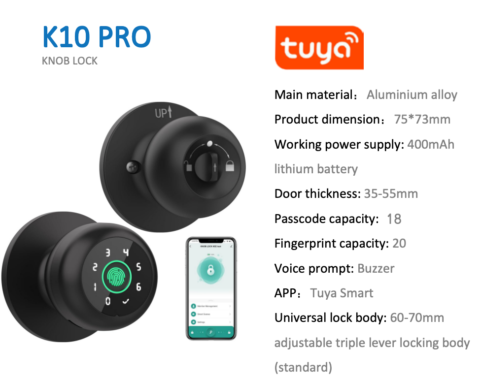 K10 Pro Smart Knob Lock